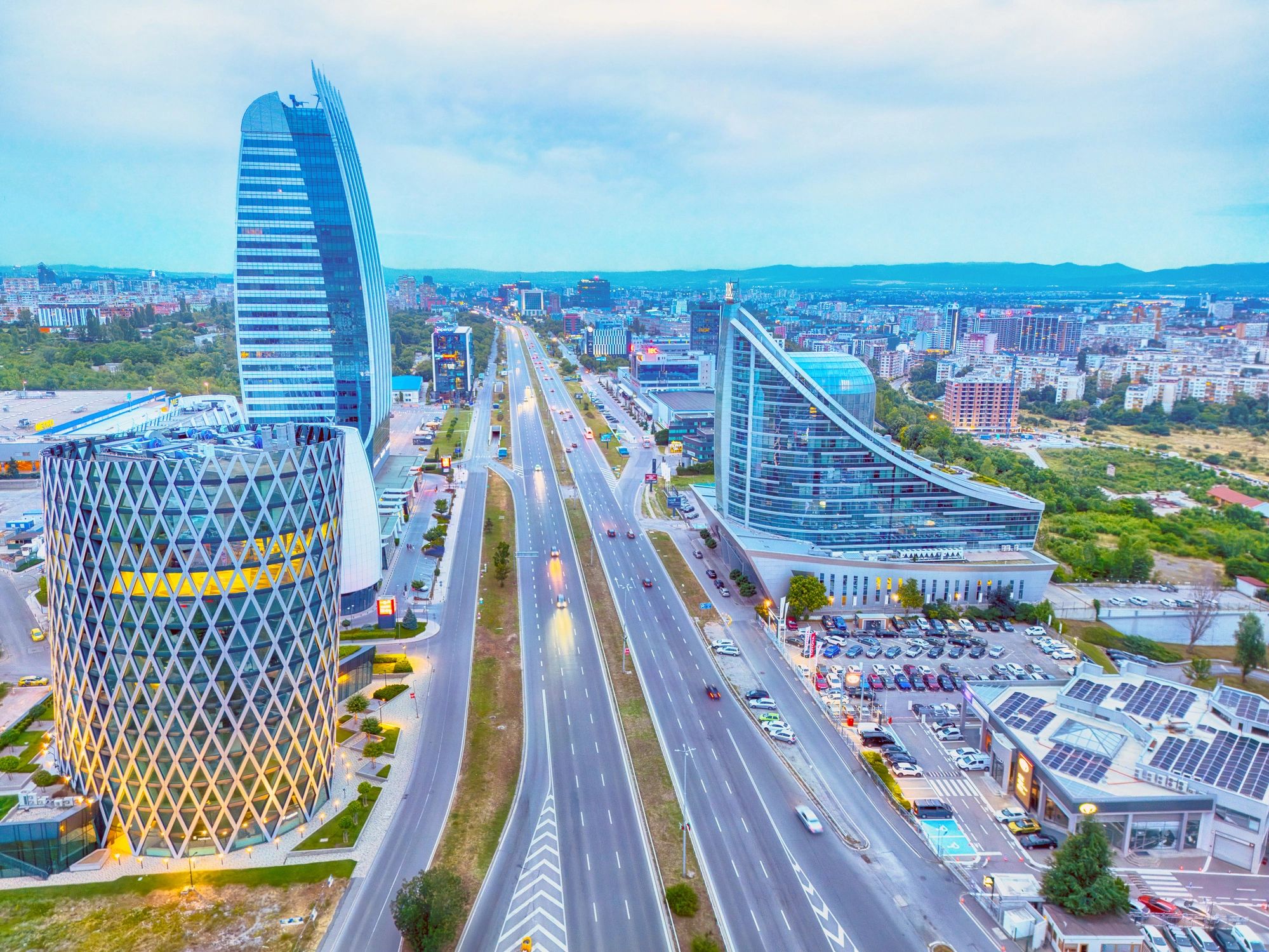 Modern business district skyline